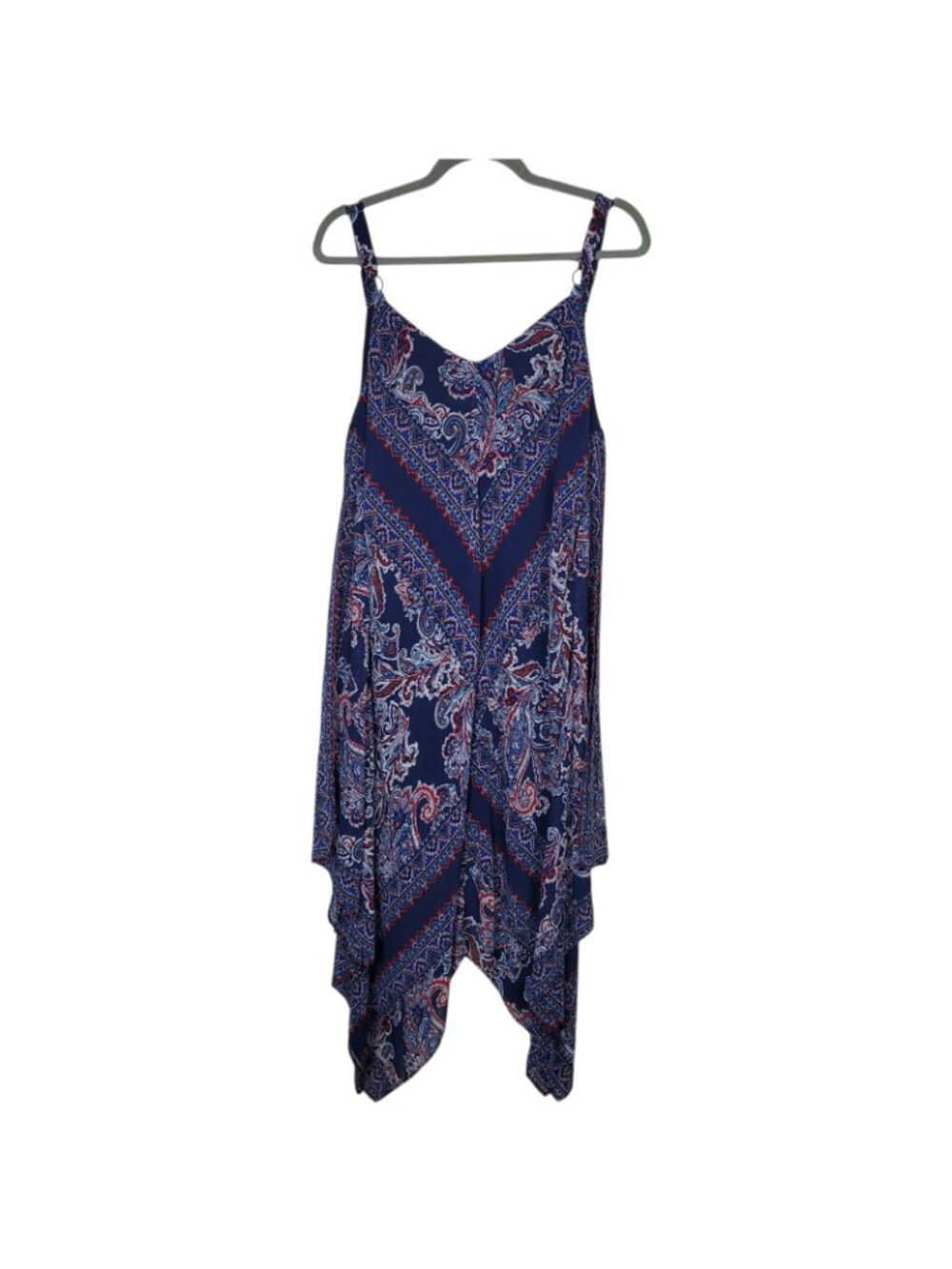 Luxology Bohemian Navy Blue Red Paisley Handkerchief Midi Dress Sz 10 Gypsy - Picture 2 of 6